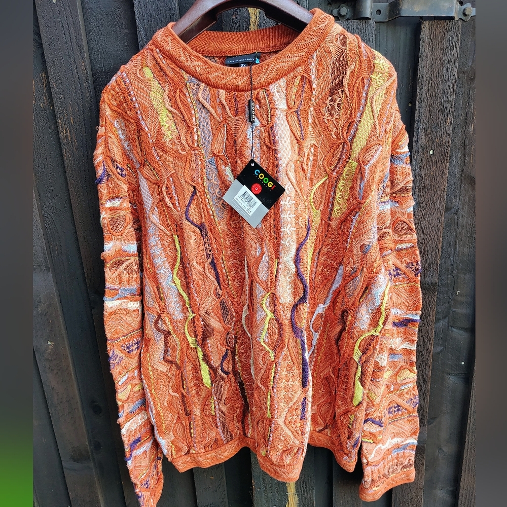 SOLD 4/10 - COOGI Men's Orange Multi-Texture Crewneck Sweater